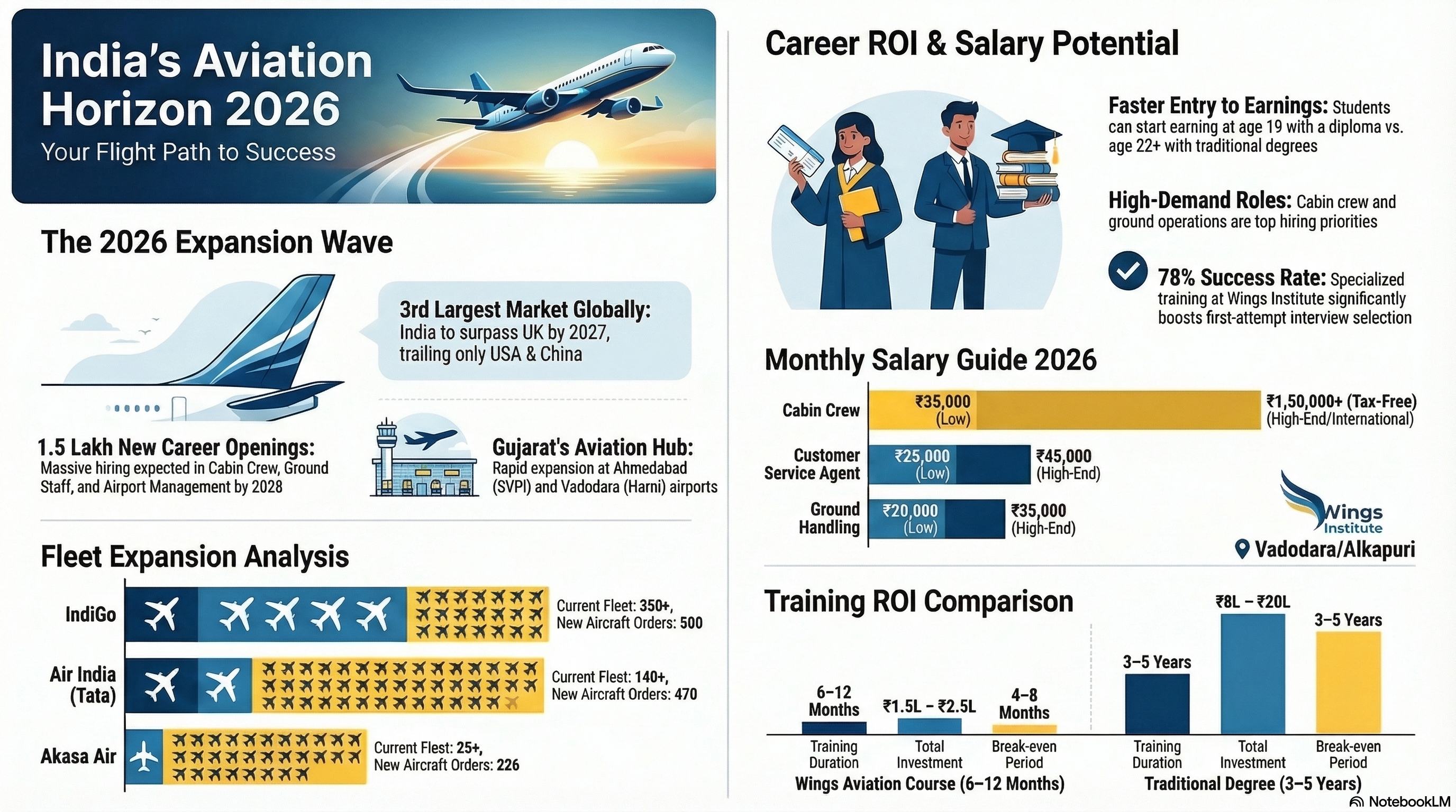 Aviation Industry Growth in India 2026: Opportunities, Jobs & Career Pathways - Ground Staff career guide from Wings Institute Vadodara Gujarat